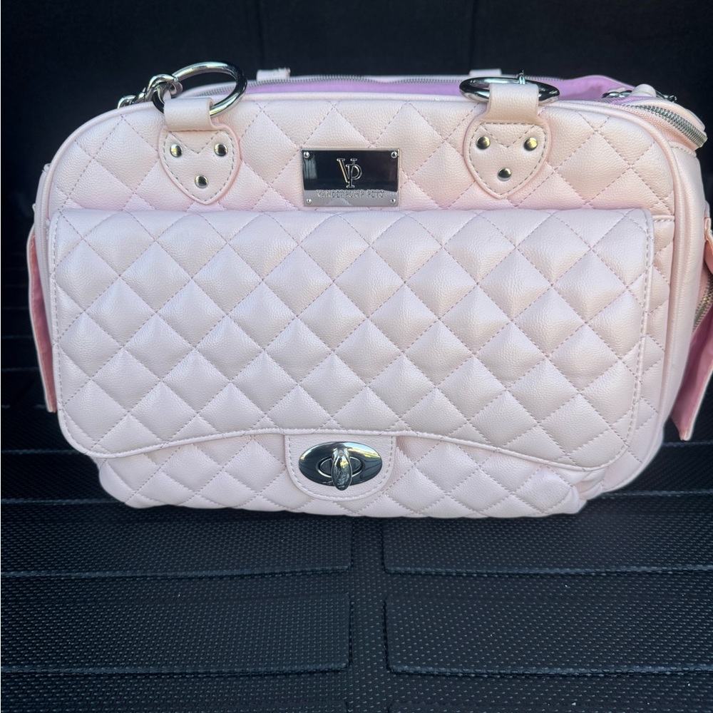 Pink Quilted Dog Carrier with Sturdy Handles